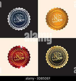 Halal Certified Premium Badges – Gold, Red, Blue, Black Variants Stock Vector