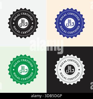 Halal Certified Seal collection blue greenand black and white Stock Vector
