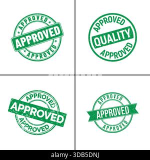 Approved Stamp Collection - Green Rubber Stamp Design Set Stock Vector
