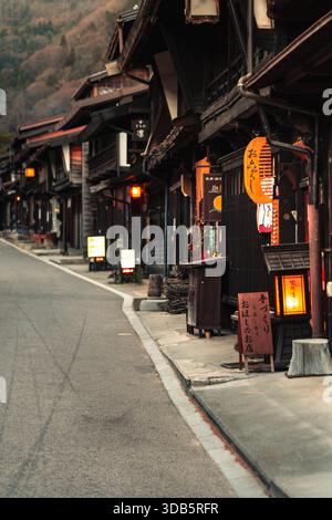 Historic Narai-juku Post Town with Traditional Wooden Buildings on the Nakasendo Way, Japan Stock Photo