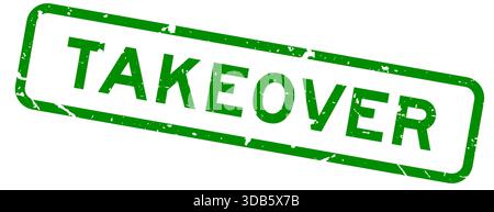 Grunge green takeover word square rubber seal stamp on white background Stock Vector
