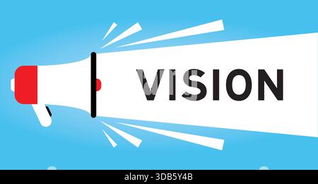 Color megaphone icon with word in white banner on blue background Stock Vector