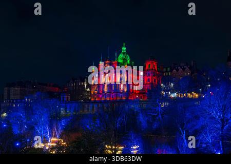 Night view of headquarters of the Bank of Scotland in Edinburgh, Scotland Stock Photo