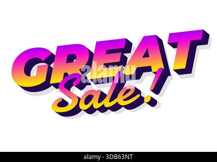 A vibrant and colorful graphic design featuring the words GREAT Sale! in bold, 3D typography with a gradient of purple and yellow hues. Stock Vector