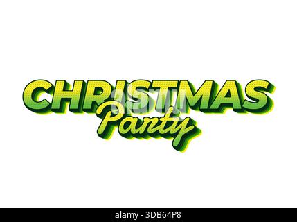 A vibrant and playful graphic design featuring the words Christmas Party in bold, green letters with a 3D effect and a dotted texture. Stock Vector