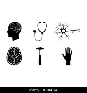 Medical icons set related to neurology and brain surgery isolated Stock Vector