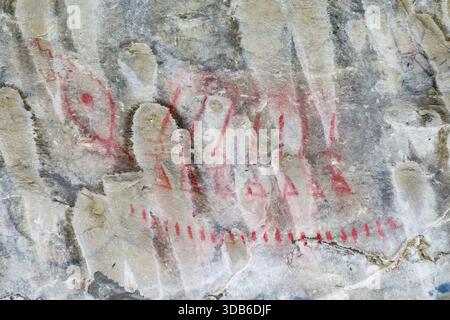 Pictographs on cave wall in Pictograph Cave State Park, Billings, Montana, USA Stock Photo
