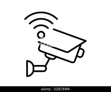 Graphic of a modern security camera emitting signal waves, representing modern surveillance technology. Ideal for concepts of safety and protection. Stock Vector