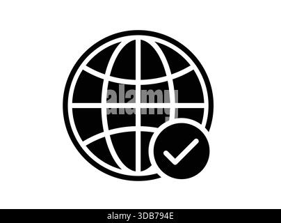 This illustration features a globe icon with a checkmark, representing global approval and validation. Ideal for themes related to international succe Stock Vector
