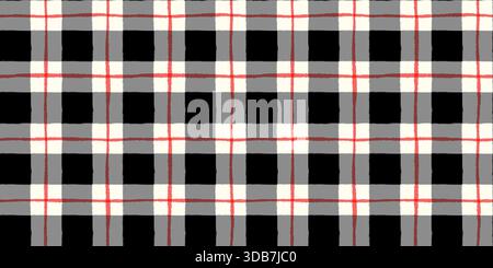 Hand Painted Black and Red Check Seamless Vector Pattern, Plaid Background for Winter Fabric and Paper Design Stock Vector