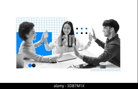 Creative Collaboration Among Three Colleagues During a Team Brainstorming Session Stock Photo