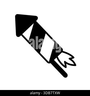 Striped fireworks rocket with a fuse vector solid icon. Winter sign. Graph symbol for event and holiday web site and apps design, logo, app, UI Stock Vector