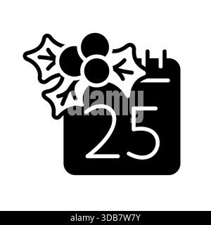 Christmas calendar with mistletoe vector solid icon. December 25 sign. Winter sign. Graph symbol for event and holiday web site and apps design, logo, Stock Vector