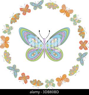 Groovy Retro Butterfly Circle Pattern Stock Vector