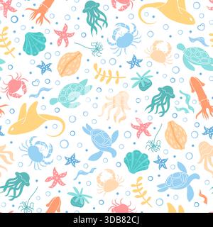 Seamless Underwater Marine Cartoon Pattern Stock Vector