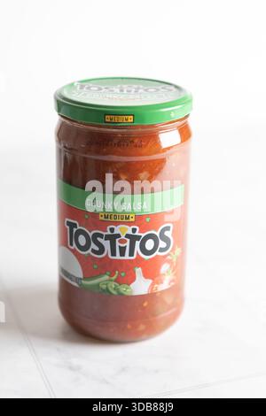 Tostitos Chunky Salsa jar on a home kitchen surface Stock Photo