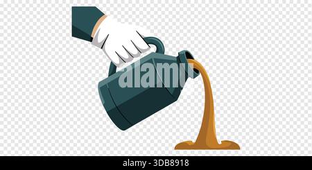 3D Gloved Hand Pouring Golden Liquid from Industrial Container Stock Vector