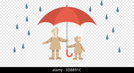 Minimalist Figures Sharing Umbrella in Rain Protection Concept Stock Vector