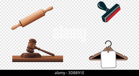 Minimalist Legal and Judicial Symbols Flat Icon Set Stock Vector