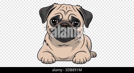 Cute Sitting Pug Dog Cartoon Minimal Illustration Stock Vector