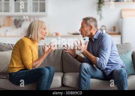 Couple Having a Heated Discussion in Their Living Room During the Afternoon Stock Photo