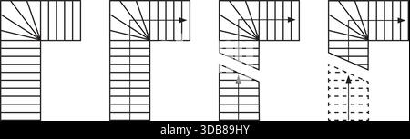 Set of stairs with arrows signs for building floor plan. Staircase symbols for interior design project. Elements for architecture blueprint isolated Stock Vector