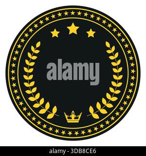 Circle emblem illustration with bay leaf and crown on white background Stock Vector