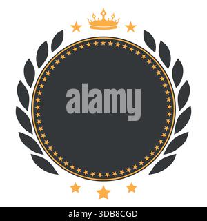 Circle emblem illustration with bay leaf and crown on white background Stock Vector