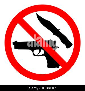 Weapon prohibited icon. Forbidding vector sign "No weapons" with gun and knife. Stock Vector