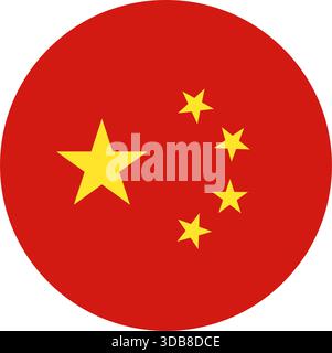 Circular Chinese flag icon with red background and five yellow stars, symbolizing national unity, identity, and political heritage Stock Vector