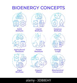 Bioenergy blue gradient concept icons Stock Vector