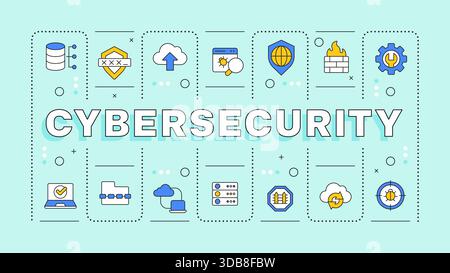 Cybersecurity turquoise word concept Stock Vector