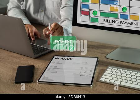 payment successful message pop up with billing payment online bill payment digital invoices business invoice, financial Stock Photo
