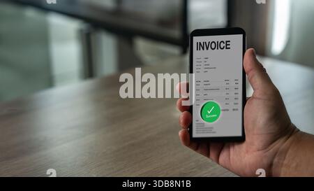 Business Man Checklist billing payment successful message pop up with banking online bill payment digital invoices business invoice, financial Stock Photo