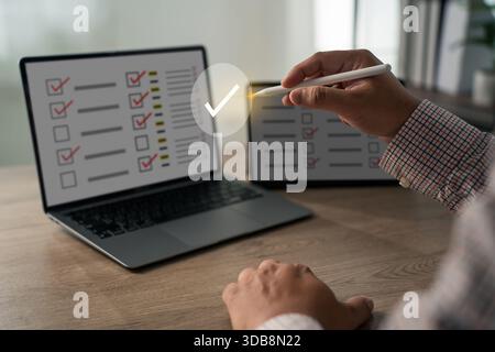 business Digital checklists standards compliance ISO verification on document approval checklist and documentation Stock Photo