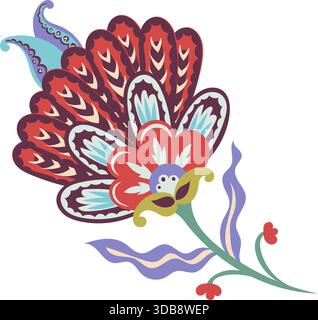 Scandinavian floral folk art outline vector seamless tile pattern ...