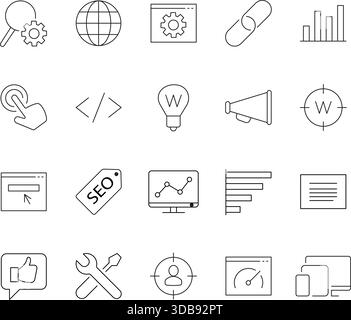 Search engine optimization icons in editable stroke format for various applications Stock Vector