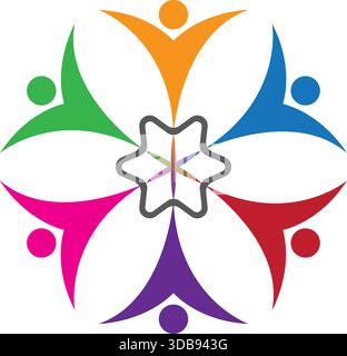 Abstract Colorful Unity People Icon Vector Logo Design Template Stock Vector