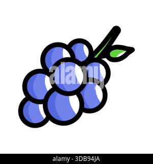 Cartoon Grapes Illustration with Leaf and Stem Stock Vector