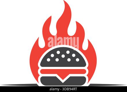Grill Burger Flame Logo Fast Food Barbecue Restaurant Icon Vector Template Stock Vector