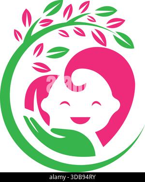 Happy Kid Nature Care Logo Child  Eco Friendly Icon Vector Stock Vector