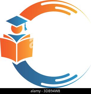 Education Circle Logo Open Book with Graduation Cap Vector Illustration Template Design Stock Vector