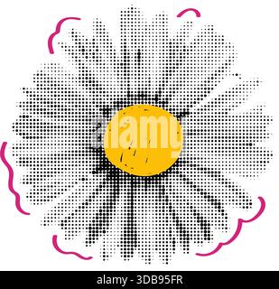 Vintage halftone flower with dotted texture. Retro collage element for scrapbooking, posters, or t-shirts. Trendy vector design with girly aesthetic. Stock Vector