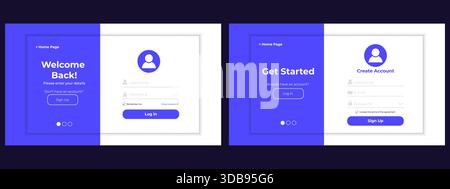 UI register and login template. Sign in and sign up forms with buttons and icons. Modern user registration design for websites Stock Vector