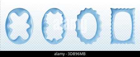 Blue Y2K wavy border frame with scallop edge and squiggly shape. 3D vector design with corrugated curves, zigzag patterns and organic wiggle elements for trendy graphic projects and retro collages. Stock Vector