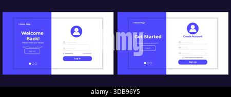 UI register and login template. Sign in and sign up forms with buttons and icons. Modern user registration design for websites Stock Vector