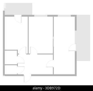 Floor plan blueprint of unfurnished modern flat in vector line style. Apartment architecture layout with room design elements. Black and white Stock Vector