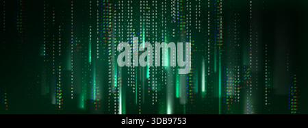 Green matrix code background with binary data numbers flowing in digital pattern. Cyber security screen with programming digits, hacker technology effect and dynamic 01 sequence for tech wallpaper. Stock Vector