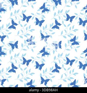 Cute butterfly and leaves vector seamless pattern Stock Vector