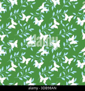Cute butterfly and leaves vector seamless pattern Stock Vector